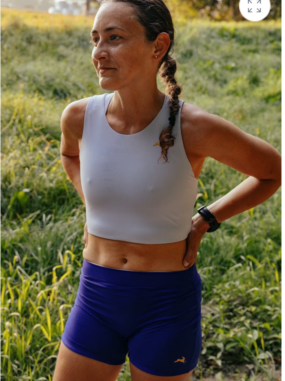 Tracksmith Turnover Crop Top Gray Cropped Athletic Tank with Gold Logo
